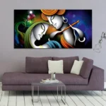 Radha Krishna Blue Canvas Wall Painting - Image 2