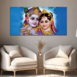 Radha Krishna Blue Canvas Wall Painting - Image 2